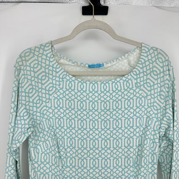 J. McLaughlin Mini Dress Size XS Catalina Cloth Nylon 3/4 Sleeve White Green - Picture 12 of 12